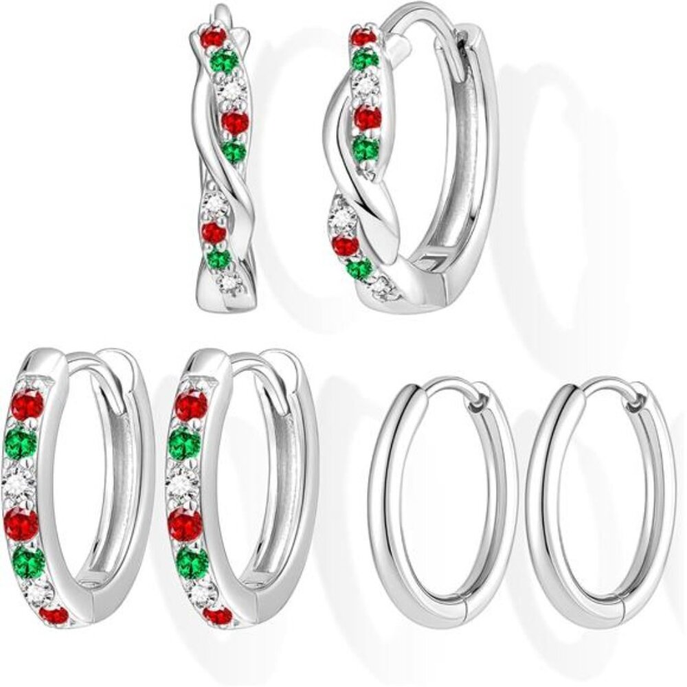 Gold Huggie Hoop Earrings Set for Women, Dainty Small Sterling Silver